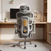 Chaise de bureau ergonomique noire et grise, appui-tête 3D réglable, plusieurs supports lombaires, chaise de bureau et de télétravail avec repose-pieds
