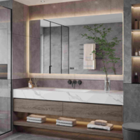 Ensemble de meubles de salle de bain avec miroir intelligent mural, lavabo intégré en pierre de quartz de luxe italienne, garantie de 3 ans