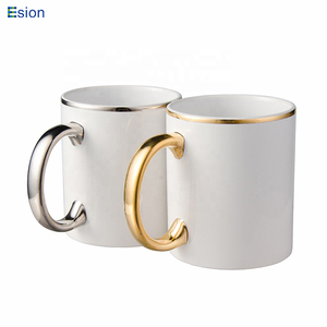 Tùy Chỉnh 12 Oz Trắng Mạ Điện Vàng Rim Trống Thăng Hoa Cốc Khuyến Mại <span class=keywords><strong>Mug</strong></span> Quà Tặng Gốm Cốc Cà Phê Với Xử Lý - Product Image 1