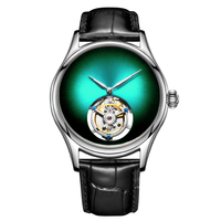 Montre de luxe chinoise à tourbillon, boîtier en acier inoxydable, cadran œil de léopard dégradé, bracelet en cuir tendance, verre saphir, étanche