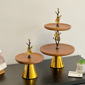 Ensemble de plateaux <span class=keywords><strong>en</strong></span> <span class=keywords><strong>bois</strong></span> haut de gamme de luxe 2025 motifs de fleurs dorées pour la décoration de restaurant Cupcake fait à la main écologique fruits secs - Product Image 6