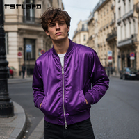 Blouson Bomber Réversible Personnalisé Léger à Rayures Colorées Violet Uni Double Face avec Fermeture Éclair Vente en Gros