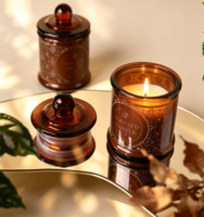 Bougies parfumées artisanales en cire de soja naturelle dans un bocal en verre ambré à motifs vintage, décoration de maison pour les fêtes et Pâques, boîtes cadeaux