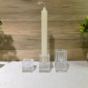 Bougeoir en verre romantique à la mode pour dîner aux chandelles Décoration de la maison Bougeoir carré en verre transparent