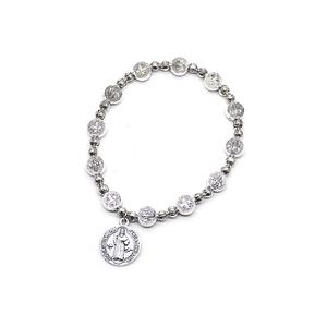 Bracciale con Medaglie di Gesù e San Benedetto, Croce in Argento Antico, Gioiello Religioso - Product Image 2