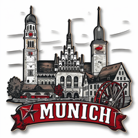 Aimant de réfrigérateur en résine de Munich 3d personnalisé de qualité supérieure OEM et aimant de réfrigérateur Souvenir touristique