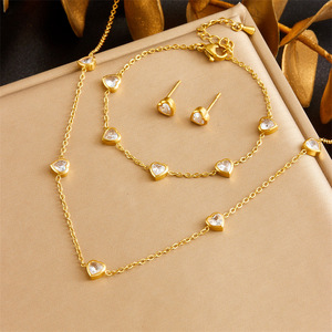 European American Fashion Heart Shape Gold Plated Stainless Steel Jewelry <b>Set</b> Necklace <b>Bracelet</b> Earrings Gift - Product Image 1