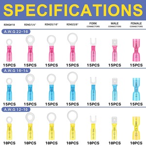 HAISSTRONICA ขั้วต่อวงแหวน 10-22 AWG ทองแดงบริสุทธิ์กันน้ำขั้วต่อแบบยุโรป 280 ชิ้น - Product Image 4