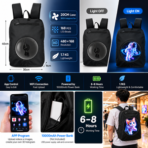 โฮโลแพ็ค – กระเป๋าเป้สะพายหลัง LED โฮโลแกรม 3 มิติ ขนาด 18 ซม. พร้อมระบบควบคุมผ่านแอพ WiFi จอแสดงผลโฆษณาแบบพกพา |   กระเป๋าเป้สะพายหลังแบบเคลื่อนไหวได้ที่ปรับแต่งได้ - Product Image 6