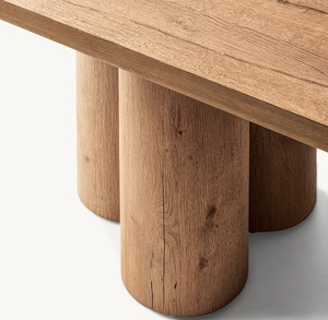 Mesa de Comedor Rectangular de Madera de Roble Estilo Oslo con Base Cilíndrica, Mueble Escultural para Proyectos de Villas y Hoteles Modernos - Product Image 3