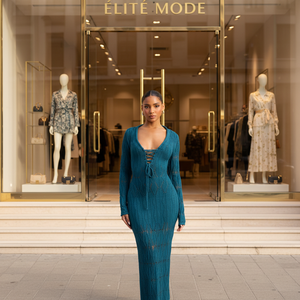 Robe de plage unie sexy en maille ajourée avec nœud sur le devant, robe longue moulante maxi pour femme, ensemble robe <span class=keywords><strong>pull</strong></span> - Product Image 6