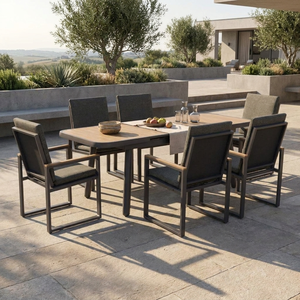 Tavolo <span class=keywords><strong>da</strong></span> Pranzo Estensibile <span class=keywords><strong>da</strong></span> Esterno con Estensione Automatica, Struttura in Alluminio e Piano in Legno Plastico per Villa e <span class=keywords><strong>Giardino</strong></span> - Product Image 1