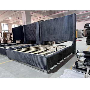 Pinzhi Home Custom King Size Terciopelo gris oscuro Tapizado Marco de cama doble Queen Luxury Modern con línea de costura Cabecero - Product Image 4