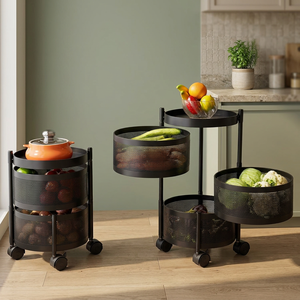 Étagère de rangement métallique cylindrique à roulettes, trois niveaux, pour le rangement des aliments dans la cuisine, design minimaliste - Product Image 6