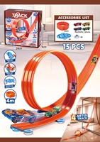 Jouets de piste de course flexibles pour enfants : piste de course flexible de 19 pieds avec ventouses et voitures miniatures en métal