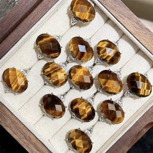 Bague à facettes en cristal naturel Rhombus Gemstone Réglable Glitter Yellow Tiger Eye Stone Jewellery Ring - Product Image 6