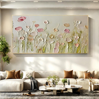 Peinture à l'huile moderne rose et blanche à motifs floraux, faite à la main, texture épaisse, couteau à palette, art mural 3D sur toile pour salon