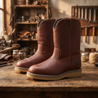 Bottes de travail en cuir marron pour hommes, embout en acier, semelle extérieure en caoutchouc antidérapante, semelle intermédiaire en EVA, chaussures de sécurité