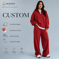 Ensemble de survêtement décontracté pour femme : Sweat-shirt demi-zip oversize et pantalon large – Idéal pour l'hiver – Vente en gros personnalisée