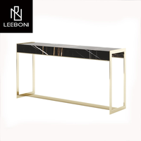 Table console en marbre noir avec pieds en acier inoxydable doré, design moderne de luxe, fabrication sur mesure, vente chaude