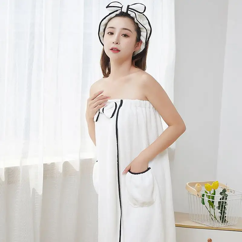 Factory directly sexy women wearable towel bath dress microfiber towel bathrobe set with hair custom logo spa wrap towel