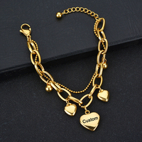 Pulsera de Acero Inoxidable con Barra de Nombre Personalizada y Corazón, Regalo Doble Personalizado para Mujeres y Hombres, UIONEN 1937, Chapado en Oro/Plata Clásico