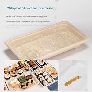 Food Grade Biodegradable Takeaway Bento Box Japanese Bagasse Rectangular Sushi Tray With Lid - Product Image 6