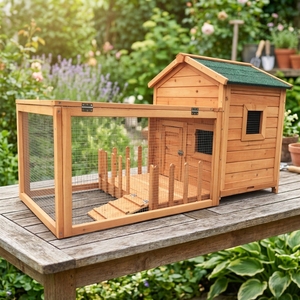 Casa para Mascotas de Madera Desmontable con Diseño Moderno SDR025, Jaula para Conejos con Área Exterior y Espacio para Esconderse - Product Image 1