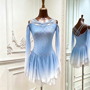 Vestido de Patinaje Artístico Azul con Pedrería, Falda de Patinaje para Competencia, Traje de Baile para Niñas - Product Image 3