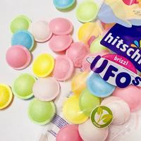Groothandel Exotische Nieuwe Vintage Fruitig Gevulde Zure Snoepjes Knapperige Praline Vliegende Schotelvormige UFO Wafels Knapperige Regenboog Bulk