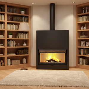 Insert de cheminée moderne <span class=keywords><strong>double</strong></span> <span class=keywords><strong>face</strong></span> en acier de 1200 mm pour brûlage de <span class=keywords><strong>bois</strong></span>, idéal pour villas et hôtels, avec grand vitrage pour salle à manger et salon - Product Image 1