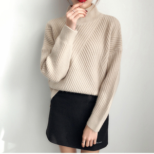Maglione invernale a collo alto <span class=keywords><strong>bianco</strong></span> da donna in maglia di <span class=keywords><strong>cotone</strong></span> personalizzato all'ingrosso - Product Image 2