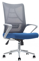 Chaise de bureau moderne et lumineuse en maille, modèle Bow, pivotante, gris foncé et bleu, avec vérin à gaz de 100 mm, support dorsal ergonomique et base en acier