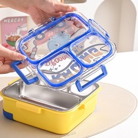 Boîte à bento C712 carrée pour l'extérieur, mignonne, anti-fuite, en acier inoxydable 304, colorée, 3 compartiments, avec cuillère