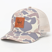 Gorra de camionero de camuflaje de lona con gorra de malla con parche de cuero Snapback para deportes al aire libre Casual Travel