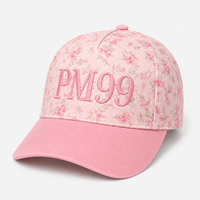 Topi Baseball Bordir Logo Bunga Kustom Warna Pink Bahan Katun Pinggiran Melengkung Topi Golf Tali Dapat Disesuaikan Wanita Outdoor Grosir