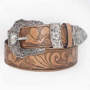 Ceintures à boucle western en relief à fleurs vintage pour femmes personnalisées en usine <span class=keywords><strong>Ceinture</strong></span> classique en PU de couleur unie avec des motifs sculptés élégants - Product Image 1