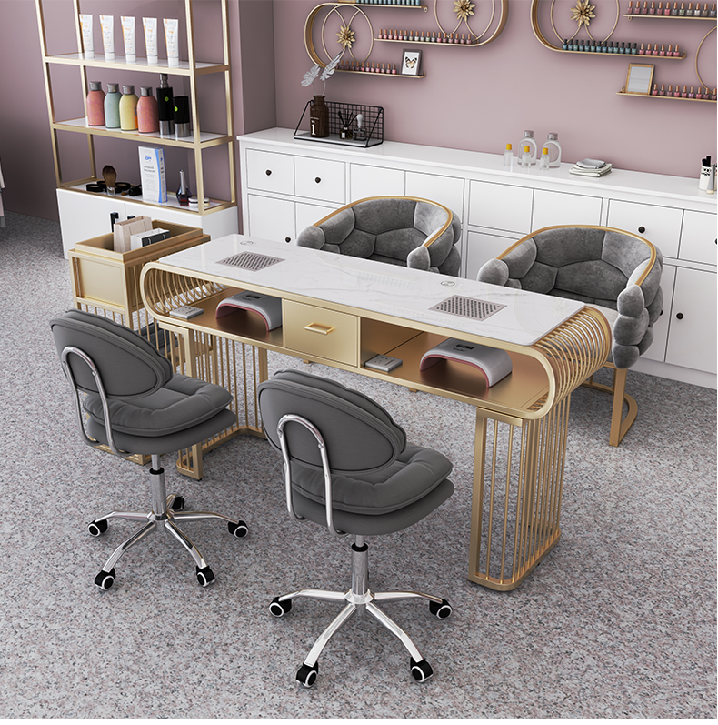 Modern Luxury Iron Art Marble Nail Table Chair Set Single Triple Options High Power Vacuum Cleaner for Salon Internet Celebrity