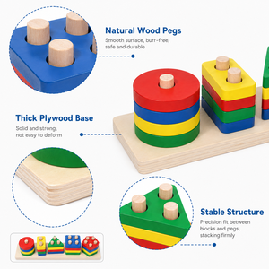 Giocattolo Educativo Montessori in Legno Massello, Cilindri Geometrici Impilabili per Bambini, Gioco Didattico per lo Sviluppo Cognitivo - Product Image 3