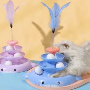 Entrega Rápida, Torre de Juego para Gatos de 3 Niveles, Pista Interactiva para Entrenamiento de Inteligencia, Torre con Varilla Estimulante Giratoria para Gatos - Product Image 3