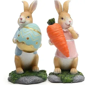 Vendite di fabbrica 2024 simpatico coniglietto di pasqua carota uovo in resina di coniglio statue di animali decorazioni per la casa artigianali ornamenti regali per le feste