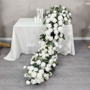 Fournitures pour événements de mariage Coureur de fleurs blanches Coureur de fleurs en soie artificielle Centres de table pour tables - Product Image 1