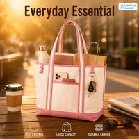 Sac fourre-tout en toile rayée avec logo brodé personnalisé, grande capacité, coton robuste, écologique, sans BPA, sac à bandoulière (avec poche)