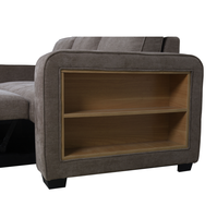 Canapé d'angle en tissu taupe foncé avec rangement latéral et lit gigogne pour salon, appartement, mobilier de maison