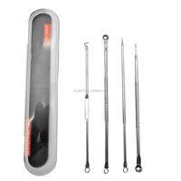4PCS Kit d'outils d'extraction de comédons en acier inoxydable avec nettoyeur de pores et traitement de l'acné