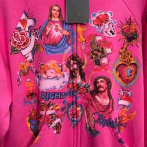 Hoodie zippé rose graphique coupe boxy en molleton épais de coton, impression DTG, streetwear unisexe, fabricant de sweats imprimés - Product Image 3