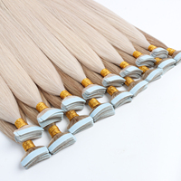 Extensions de cheveux blondes glacées à bandes adhésives, 100 % cheveux humains, adhésif imperméable pour l'été et la plage, double épaisseur