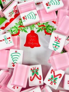 Jeu de tuiles de Mahjong américain rose de Noël avec motif renne et canne de bonbons, en plastique moderne imprimé 3 couleurs - Product Image 5
