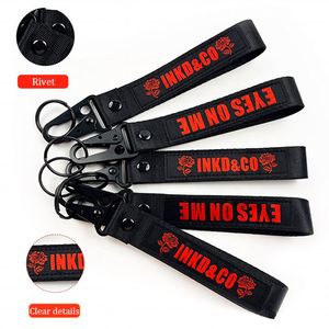Promotional Short Lanyard Carabiner Fabric Woven <b>Keyring</b> Strap Custom Nylon Keychain with Logo - Product Image 1