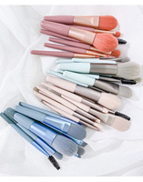 Gran oferta de mini brochas de maquillaje portátiles personalizadas de alta calidad, juego de brochas de maquillaje de pelo de madera suave con mango de plástico mate de Color caramelo